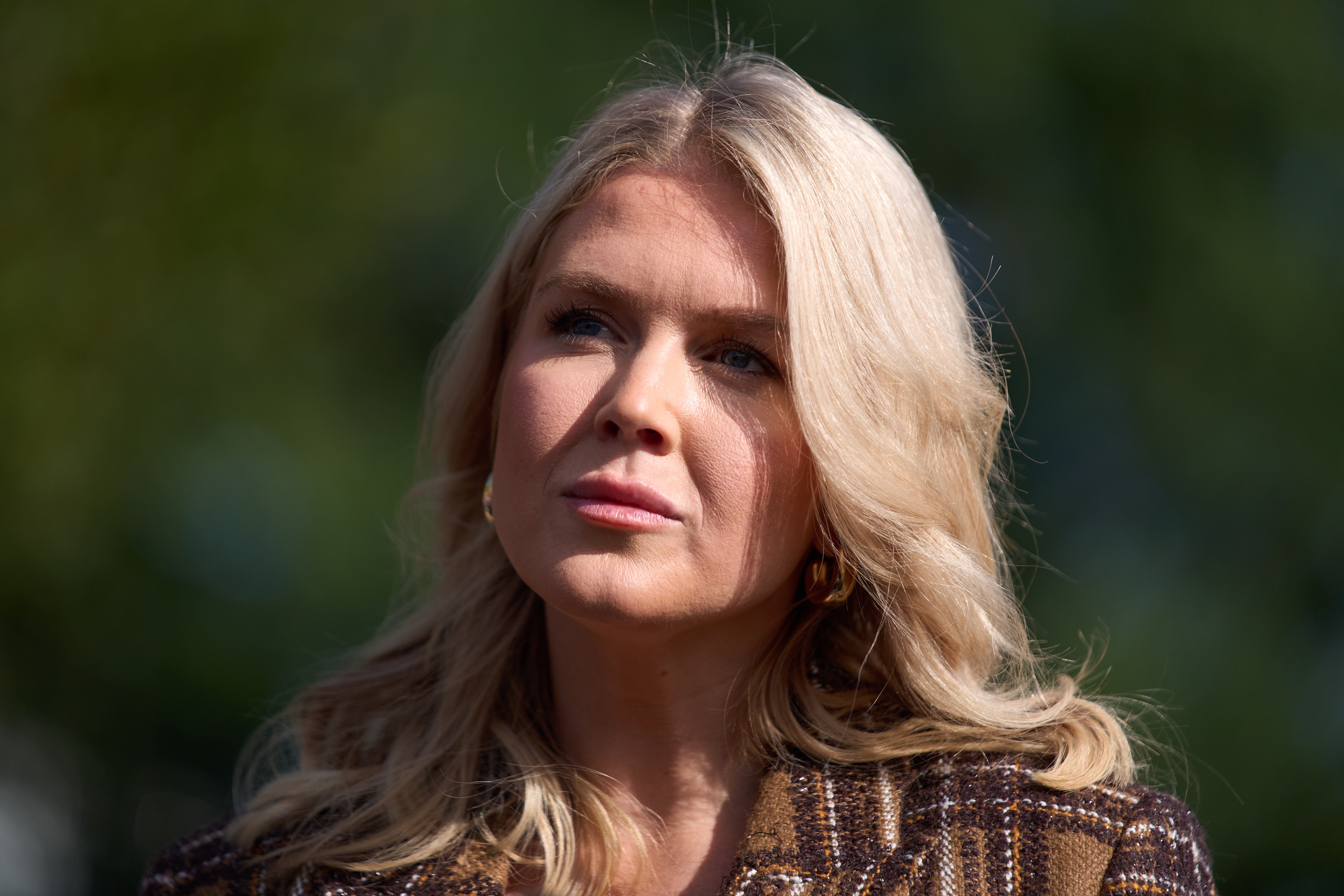 White House press secretary Karoline Leavitt speaks with reporters at the White House, Thursday, Oct. 2, in Washington.